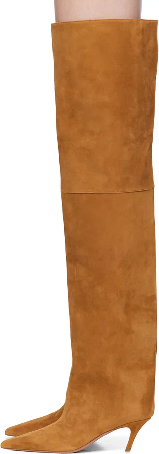 Amina Muaddi Tan Fiona Thigh High Boots - Image 3