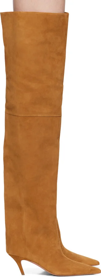 Amina Muaddi Tan Fiona Thigh High Boots
