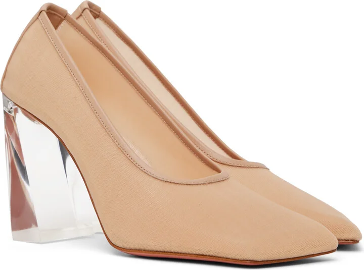 Amina Muaddi Tan Half Glass Pump Heels - Image 4