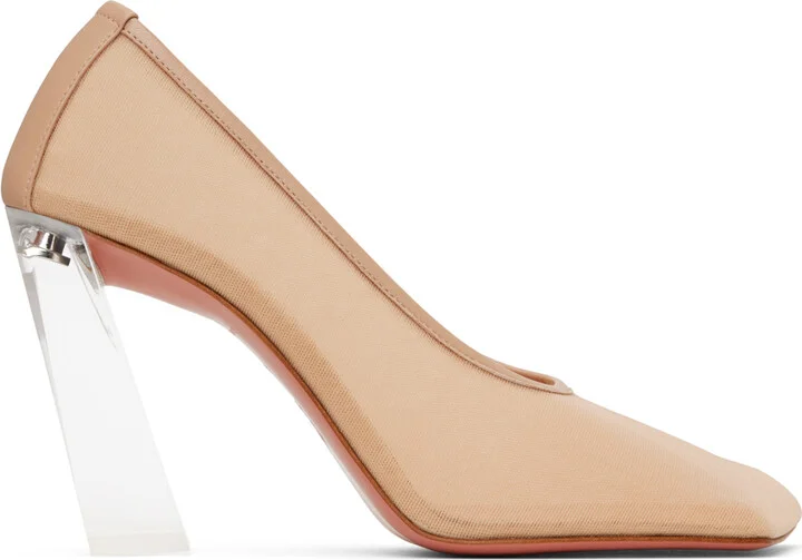 Amina Muaddi Tan Half Glass Pump Heels