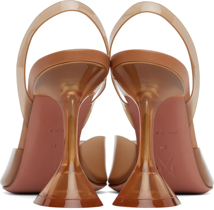 Amina Muaddi Tan Holli Glass Sling Heels - Image 2
