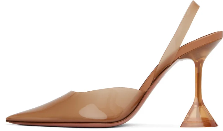Amina Muaddi Tan Holli Glass Sling Heels - Image 3