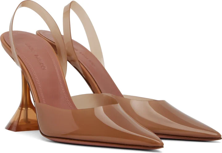 Amina Muaddi Tan Holli Glass Sling Heels - Image 4