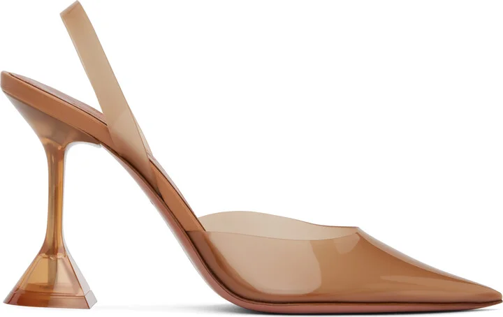 Amina Muaddi Tan Holli Glass Sling Heels
