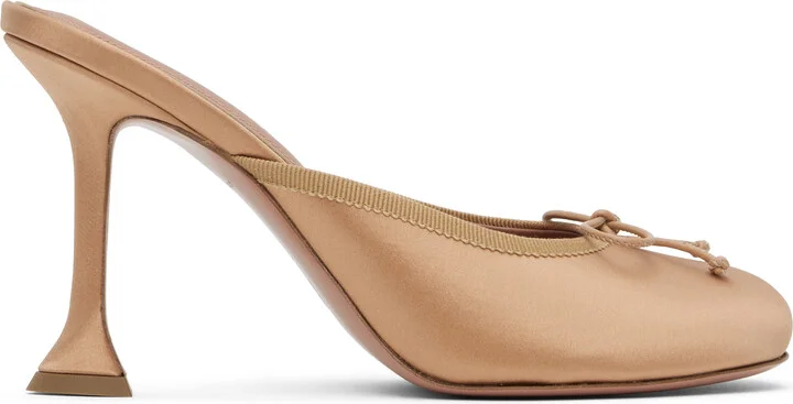 Amina Muaddi Tan Lila Slipper 95 Heels