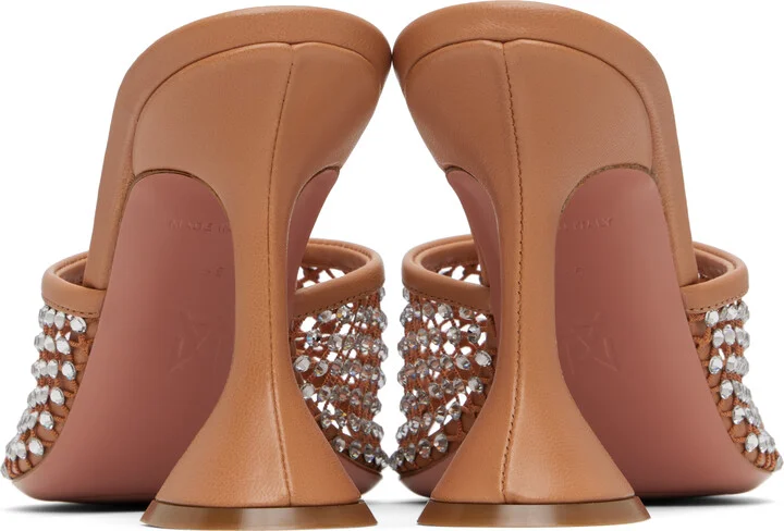 Amina Muaddi Tan Lupita Crystal Net Slipper Heeled Sandals - Image 2