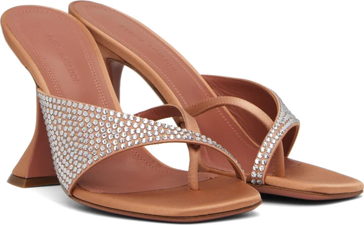 Amina Muaddi Tan Shiona Slipper 95 Heeled Sandals - Image 4