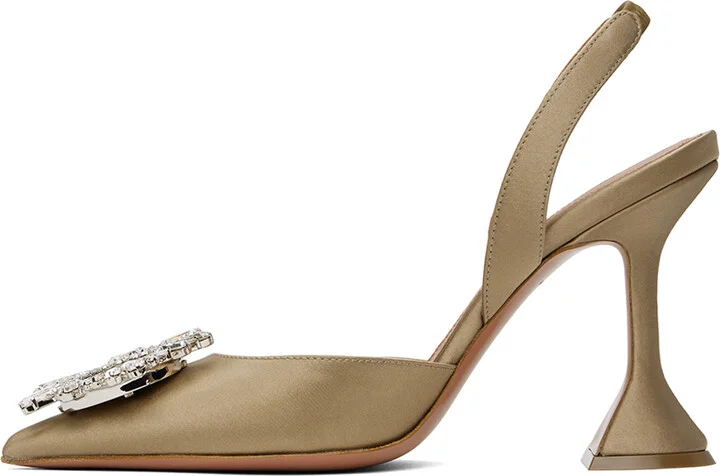Amina Muaddi Taupe Begum Sling Heels - Image 3