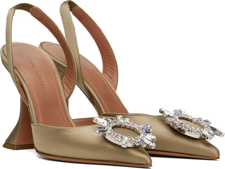 Amina Muaddi Taupe Begum Sling Heels - Image 4