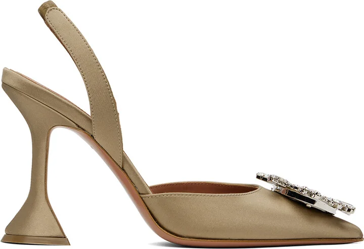 Amina Muaddi Taupe Begum Sling Heels