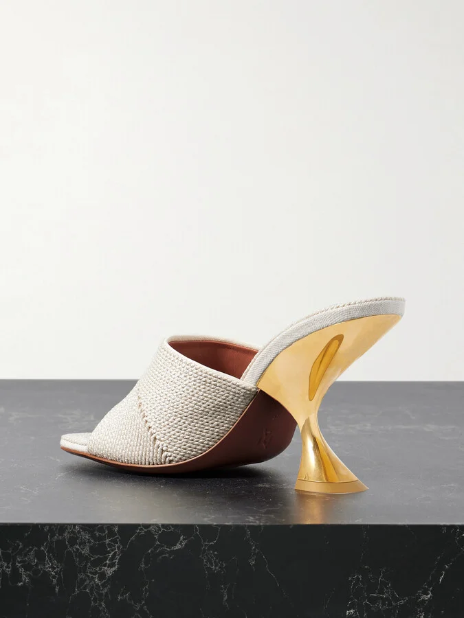 Amina Muaddi - Taylor Canvas Mules - Neutrals - Image 3