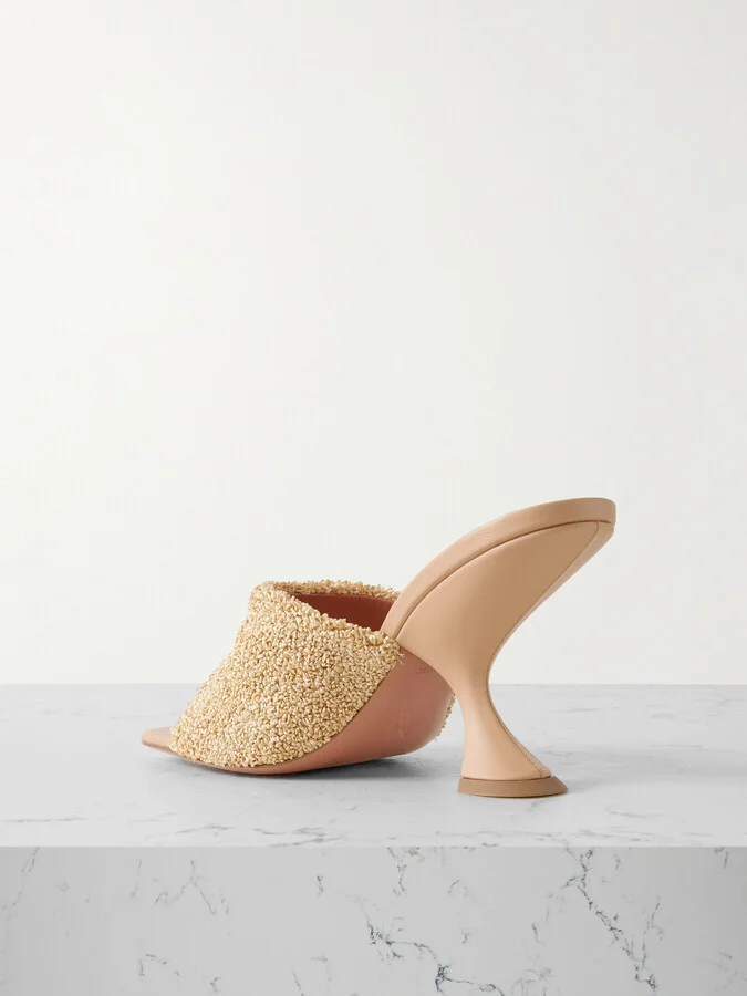 Amina Muaddi - Taylor Leather-trimmed Raffia Mules - Neutrals - Image 3