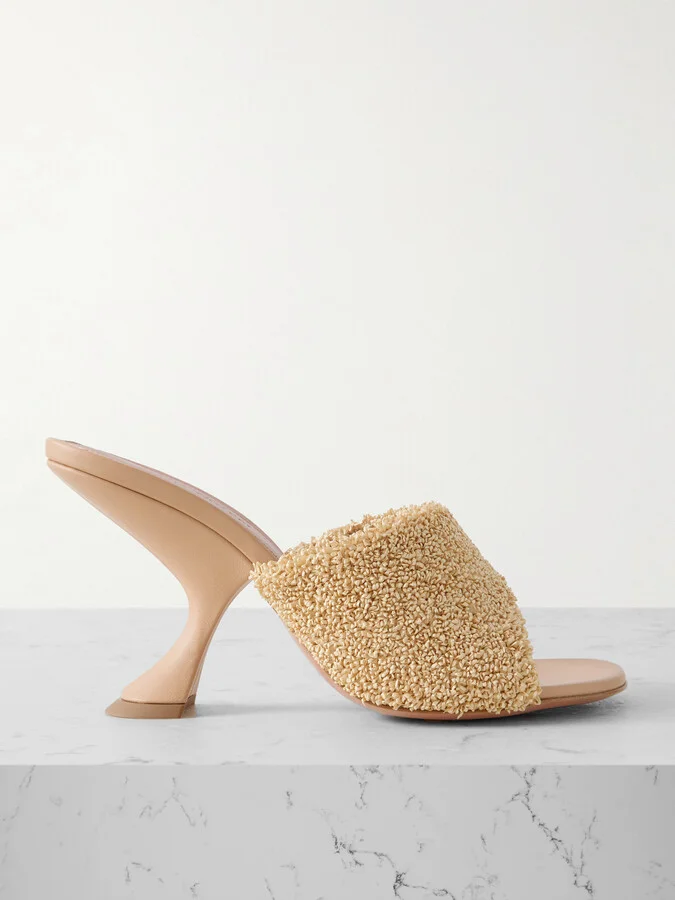 Amina Muaddi - Taylor Leather-trimmed Raffia Mules - Neutrals