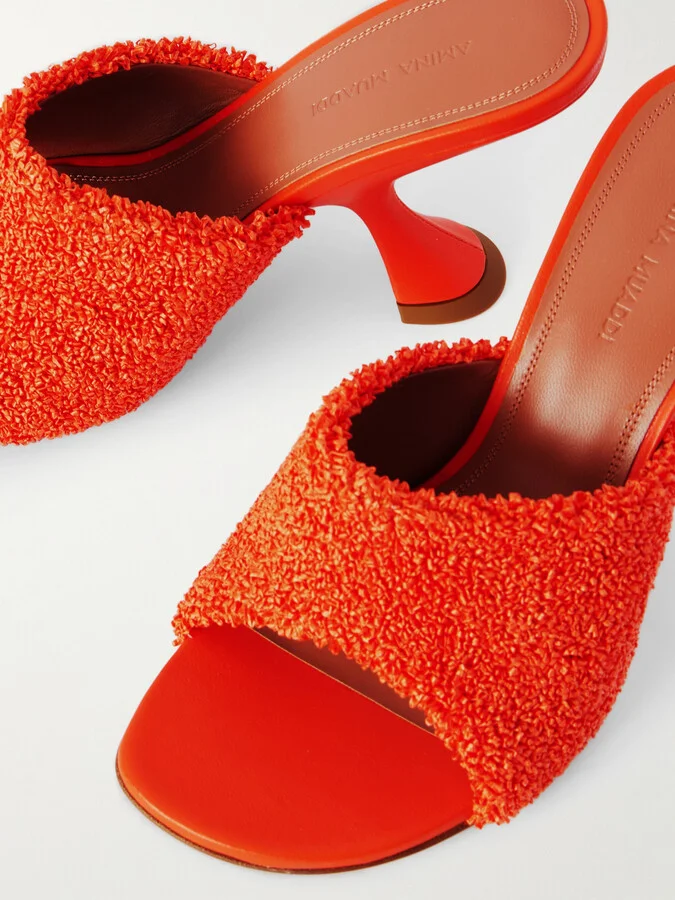Amina Muaddi - Taylor Leather-trimmed Raffia Mules - Orange - Image 4