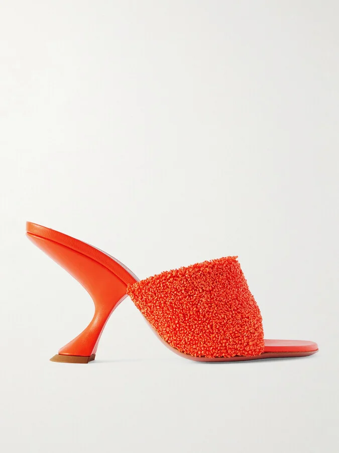 Amina Muaddi - Taylor Leather-trimmed Raffia Mules - Orange