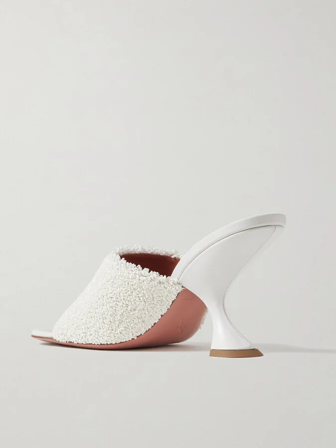 Amina Muaddi - Taylor Leather-trimmed Raffia Mules - White - Image 3