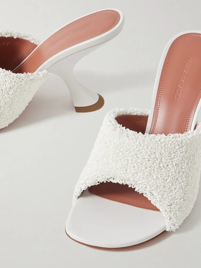 Amina Muaddi - Taylor Leather-trimmed Raffia Mules - White - Image 4
