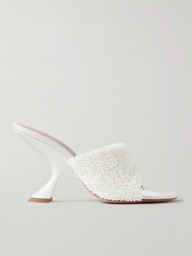 Amina Muaddi - Taylor Leather-trimmed Raffia Mules - White
