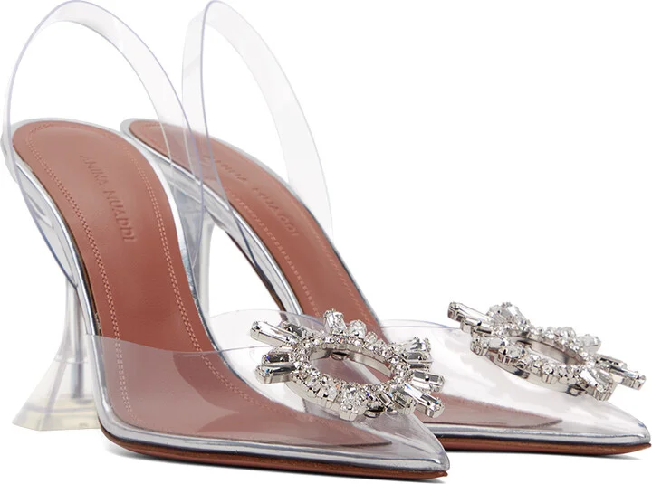Amina Muaddi Transparent Begum Glass Sling 95 Heels - Image 4
