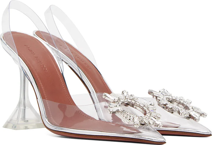 Amina Muaddi Transparent Begum Glass Slingback Heels - Image 4