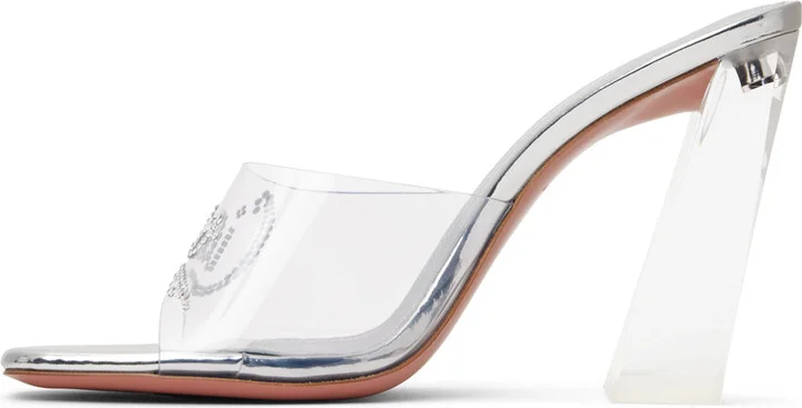 Amina Muaddi Transparent 'Bella' Glass Heeled Sandals - Image 3