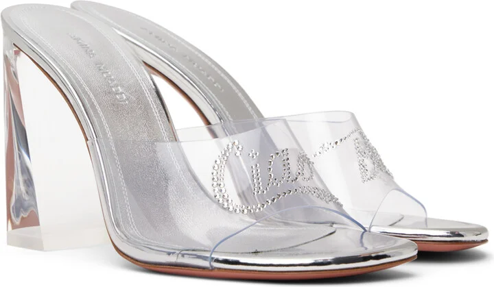 Amina Muaddi Transparent 'Bella' Glass Heeled Sandals - Image 4