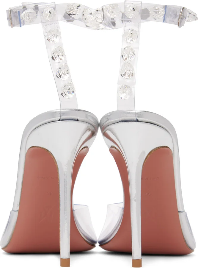 Amina Muaddi Transparent Julia Glass Heeled Sandals - Image 2