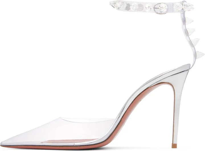 Amina Muaddi Transparent Julia Glass Heeled Sandals - Image 3