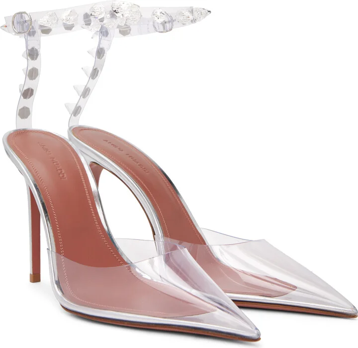 Amina Muaddi Transparent Julia Glass Heeled Sandals - Image 4