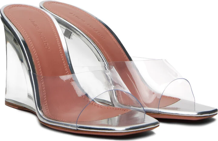 Amina Muaddi Transparent Lupita Glass Heeled Sandals - Image 4