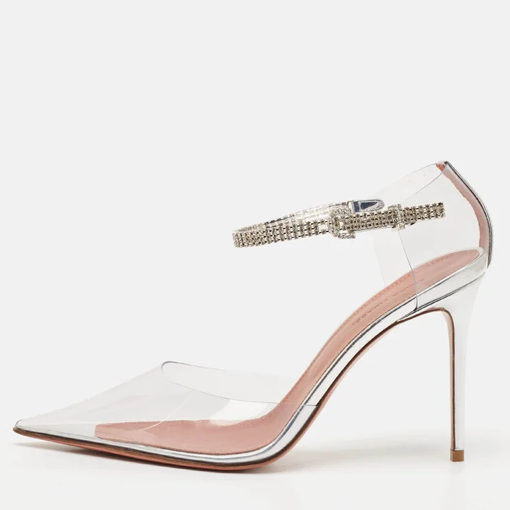 Amina Muaddi Transparent PVC and Leather Ursina Pumps Size 39