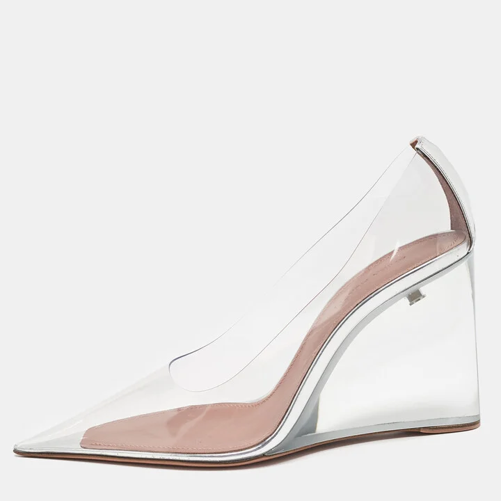 Amina Muaddi Transparent PVC Ane Wedge Pumps Size 38.5