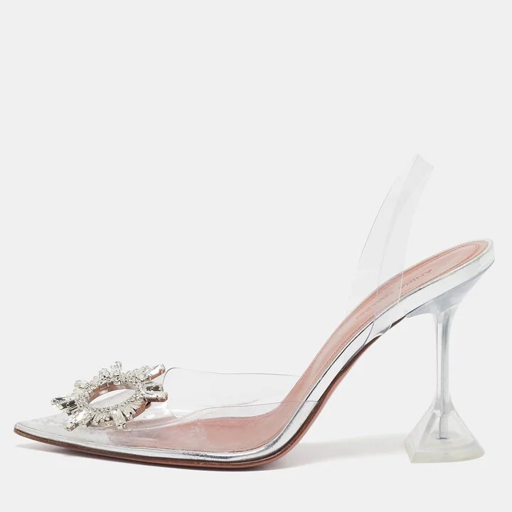 Amina Muaddi Transparent PVC Begum Pumps Size 39