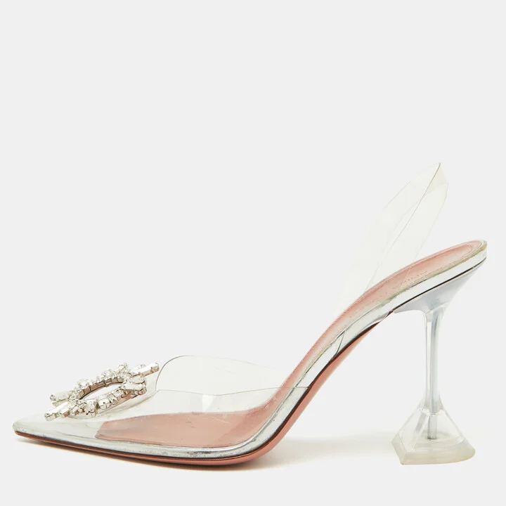 Amina Muaddi Transparent PVC Begum Slingback Pumps Size 39.5
