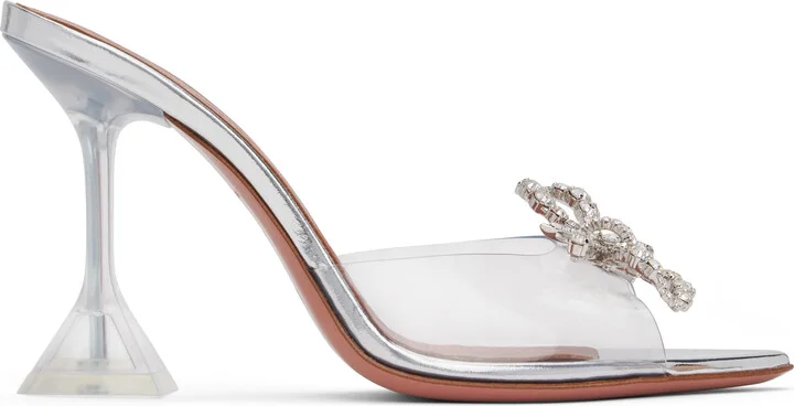 Amina Muaddi Transparent Rosie Glass Slipper Heeled Sandals