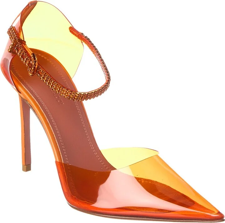 Amina Muaddi Ursina Glass 105 Vinyl & Leather Pump