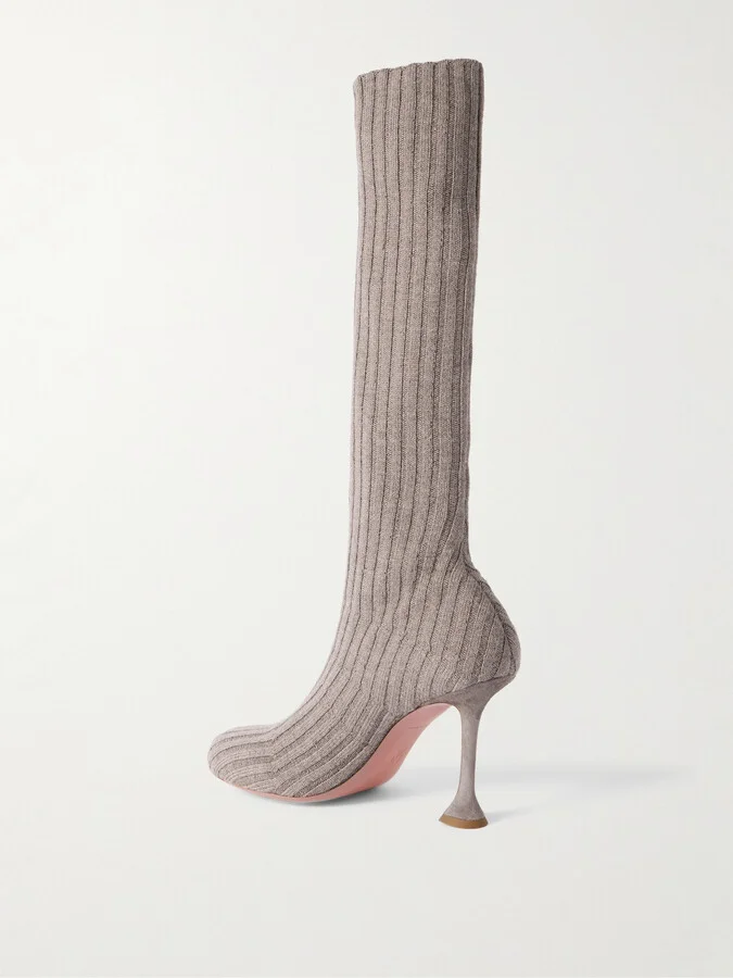Amina Muaddi - Veneda Ribbed Stretch-knit Sock Boots - Gray - Image 3