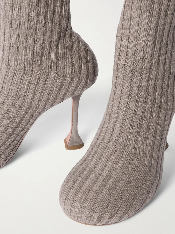 Amina Muaddi - Veneda Ribbed Stretch-knit Sock Boots - Gray - Image 4