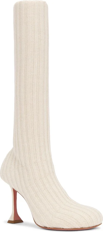 AMINA MUADDI Veneda Stretch 95 Fuzzy Knit Boot in Beige - Image 2