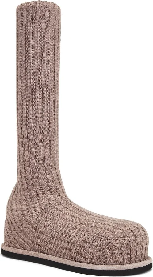 AMINA MUADDI Veneda Stretch Fuzzy Knit Boot In Taupe in Taupe - Image 2