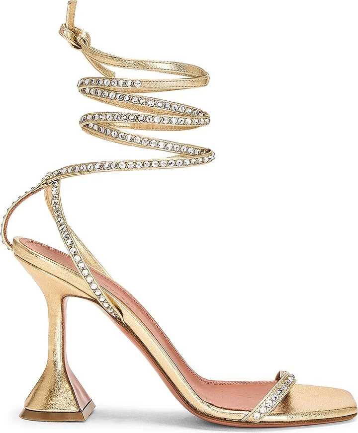 AMINA MUADDI Vita Crystal Sandal in Metallic Gold