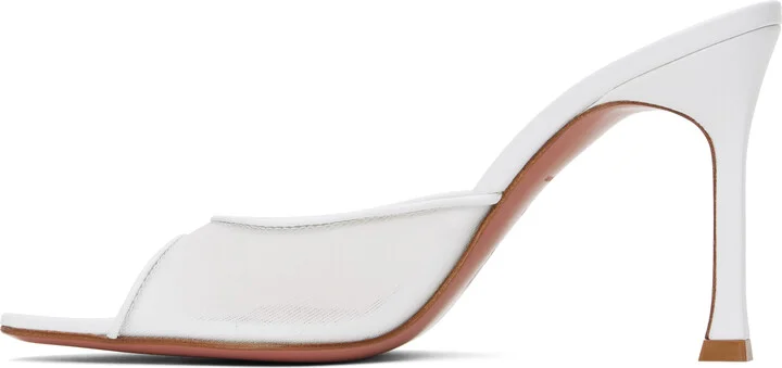 Amina Muaddi White Alexa Mesh Slipper 95 Heeled Sandals - Image 3