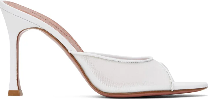 Amina Muaddi White Alexa Mesh Slipper 95 Heeled Sandals