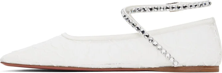 Amina Muaddi White Ane Lace Ballerina Flats - Image 3