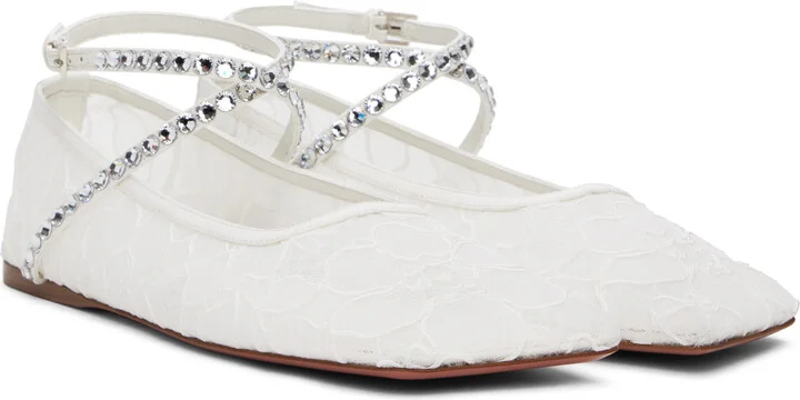 Amina Muaddi White Ane Lace Ballerina Flats - Image 4