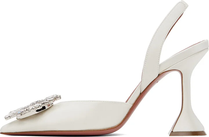 Amina Muaddi White Begum Sling Heels - Image 3