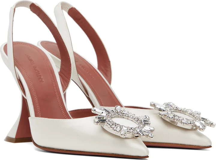 Amina Muaddi White Begum Sling Heels - Image 4