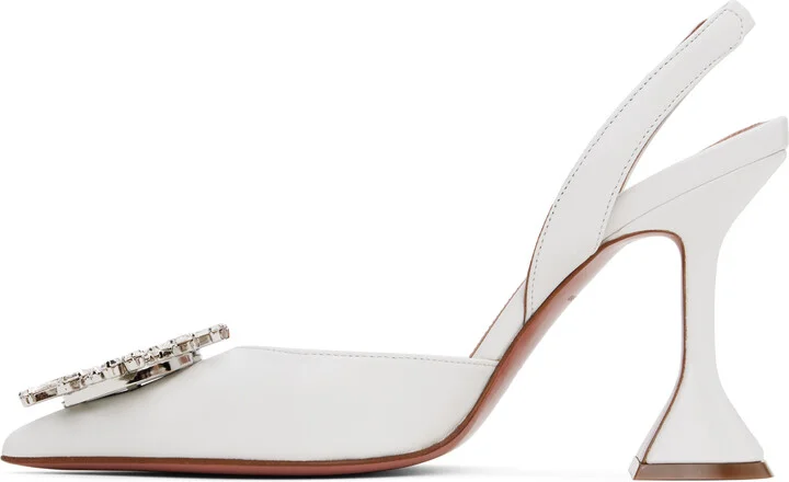Amina Muaddi White Begum Sling Heels - Image 3