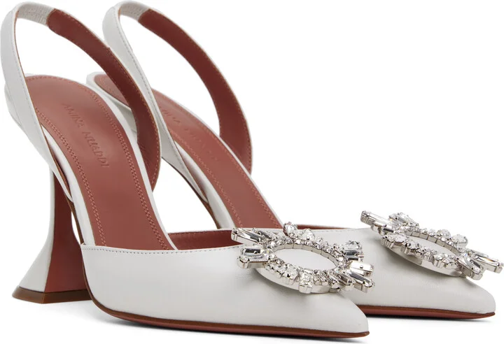 Amina Muaddi White Begum Sling Heels - Image 4