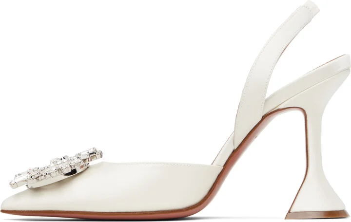 Amina Muaddi White Begum Sling Heels - Image 3